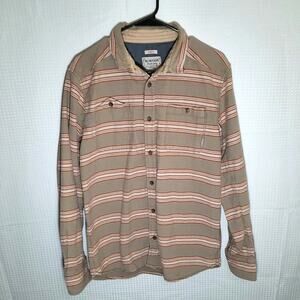 Burton DryRide M Flannel Shirt Tan Orange Stripe Cotton Linen Blend Casual